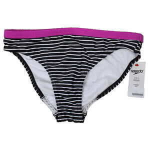 Speedo Big Girls' Poptical Stripes Purple Swimsuit Bikini Bottoms Size 14 New